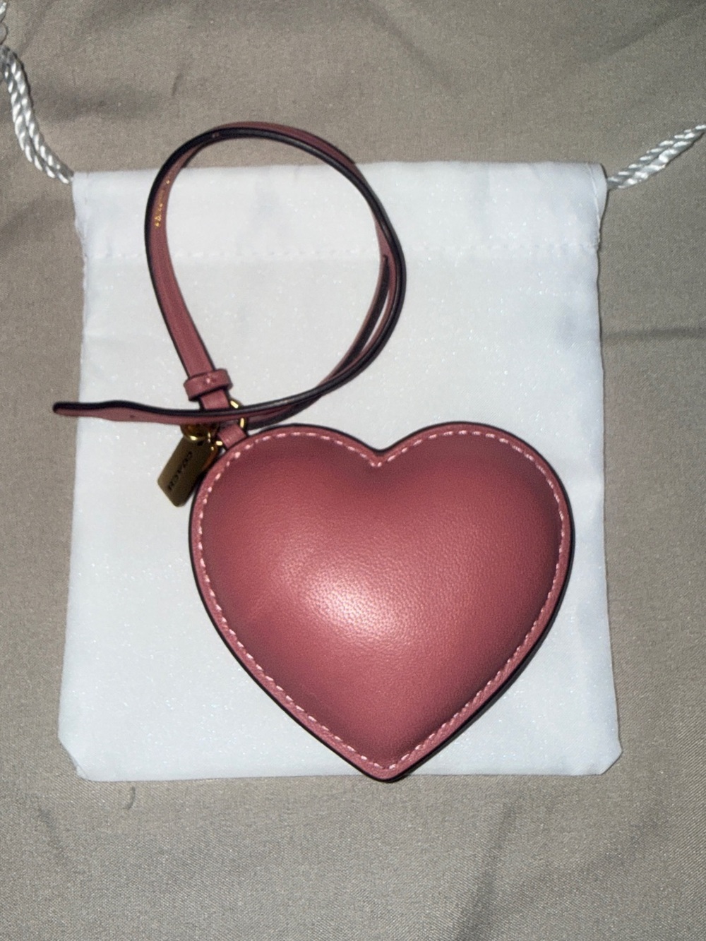 Heart-Shaped Leather Bag Charm - Rose Pink